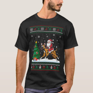 Ugly Christmas Tree Lights Santa Riding African Wi T-Shirt