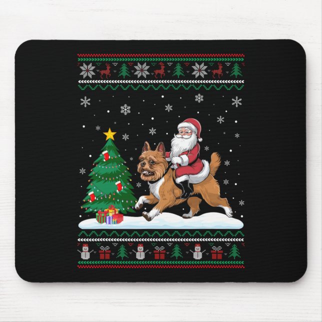 Ugly Christmas Tree Lights Santa Riding Brussels G Mouse Pad (Front)
