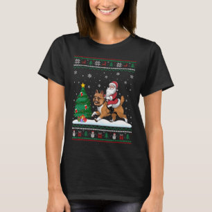 Ugly Christmas Tree Lights Santa Riding Brussels G T-Shirt