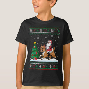 Ugly Christmas Tree Lights Santa Riding Brussels G T-Shirt