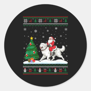 Ugly Christmas Tree Lights Santa Riding Great Pyre Classic Round Sticker