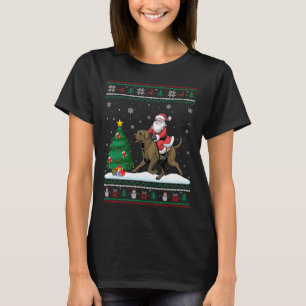 Ugly Christmas Tree Lights Xmas Santa Riding Afado T-Shirt