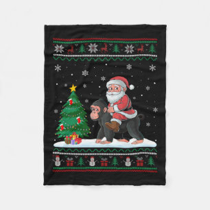 Ugly Christmas Tree Lights Xmas Santa Riding Ape  Fleece Blanket