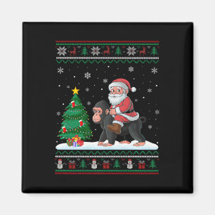 Ugly Christmas Tree Lights Xmas Santa Riding Ape Magnet