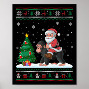 Ugly Christmas Tree Lights Xmas Santa Riding Ape  Poster