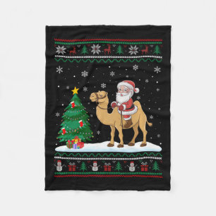 Ugly Christmas Tree Lights Xmas Santa Riding Bactr Fleece Blanket