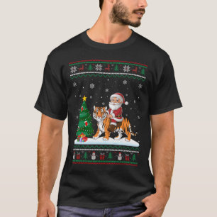 Ugly Christmas Tree Lights Xmas Santa Riding Benga T-Shirt