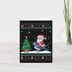 Ugly Christmas Tree Lights Xmas Santa Riding Blue Card