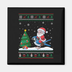 Ugly Christmas Tree Lights Xmas Santa Riding Blue Magnet