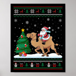 Ugly Christmas Tree Lights Xmas Santa Riding Camel Poster