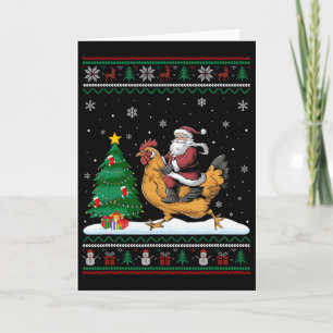 Ugly Christmas Tree Lights Xmas Santa Riding Chick Card