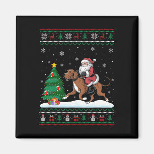 Ugly Christmas Tree Lights Xmas Santa Riding Coonh Magnet