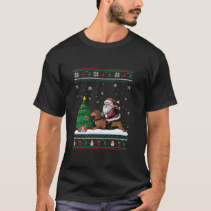 Ugly Christmas Tree Lights Xmas Santa Riding Dachs T-Shirt