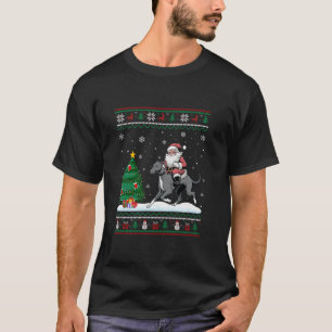 Ugly Christmas Tree Lights Xmas Santa Riding Greyh T-Shirt