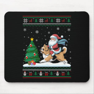 Ugly Christmas Tree Lights Xmas Santa Riding Lhasa Mouse Pad