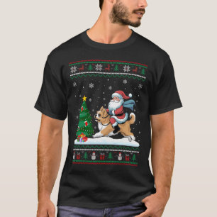 Ugly Christmas Tree Lights Xmas Santa Riding Lhasa T-Shirt
