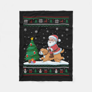 Ugly Christmas Tree Lights Xmas Santa Riding Malti Fleece Blanket
