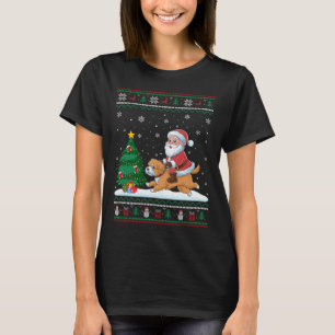 Ugly Christmas Tree Lights Xmas Santa Riding Malti T-Shirt