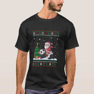 Ugly Christmas Tree Lights Xmas Santa Riding Panda T-Shirt