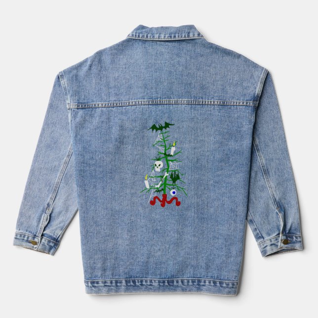 ugly christmas tree skull bat denim jacket (Back)