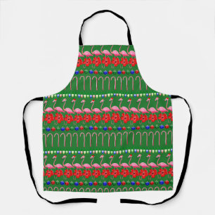 Ugly Christmas Tropical Pink Flamingos on Holiday Apron