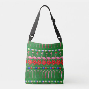 Ugly Christmas Tropical Pink Flamingos on Holiday Crossbody Bag