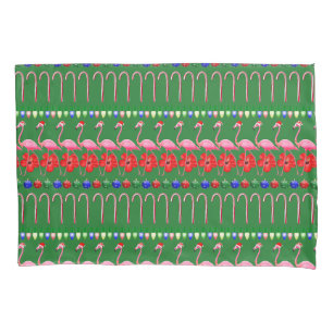 Ugly Christmas Tropical Pink Flamingos on Holiday Pillowcase