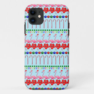 Ugly Christmas Tropical Pink Flamingos on Light Bl Case-Mate iPhone Case