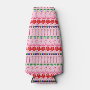 Ugly Christmas Tropical Pink Flamingos on Pink Bottle Cooler
