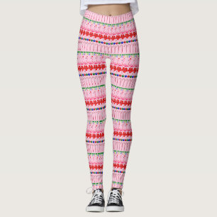 Ugly Christmas Tropical Pink Flamingos on Pink Leggings