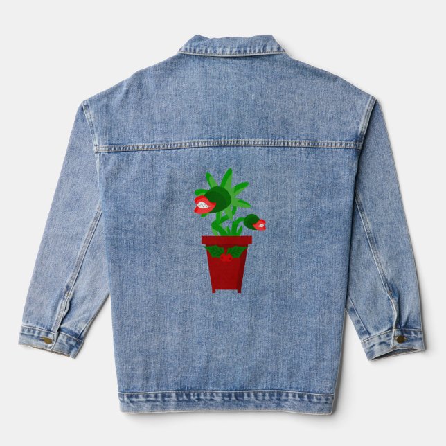 ugly christmas venus flytrap holly denim jacket (Back)
