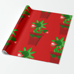 ugly christmas venus flytrap holly wrapping paper