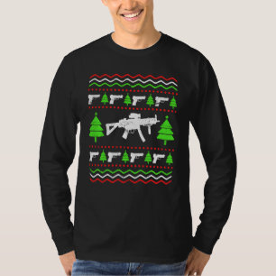 Ugly Christmas Weapons Pistols Machine Gun Shootin T-Shirt