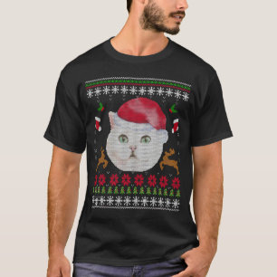 Ugly Christmas White Cat Sweater Like with Santa