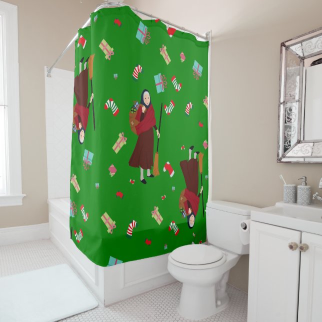 ugly christmas witch befana green shower curtain (In Situ)