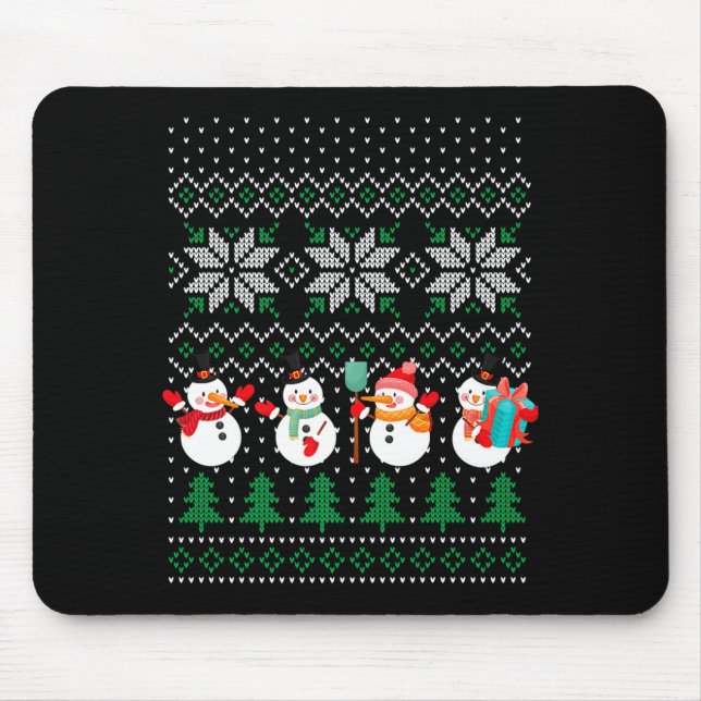 Ugly Christmas Xmas Tree Snowman Santa Claus New Y Mouse Pad (Front)