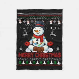 Ugly Christmas Yoga Snowman Tee Cute Santa Men Wom Fleece Blanket