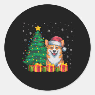 Ugly Corgi Santa Hat Christmas Lights Dog Lover Xm Classic Round Sticker