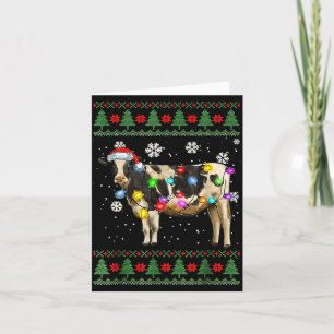 Ugly Cow Christmas Sweater Santa Hat And Light Up Card