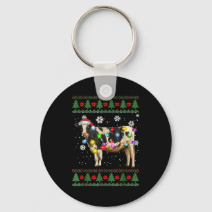 Ugly Cow Christmas Sweater Santa Hat And Light Up  Key Ring
