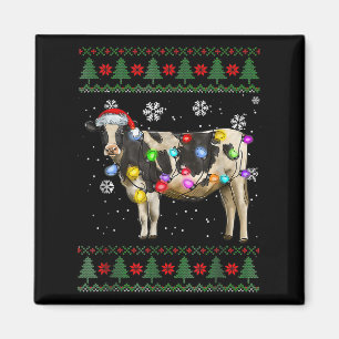 Ugly Cow Christmas Sweater Santa Hat And Light Up Magnet