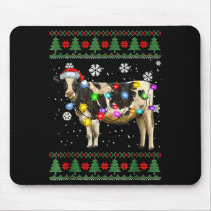 Ugly Cow Christmas Sweater Santa Hat And Light Up Mouse Pad