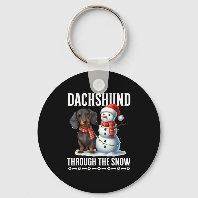 Ugly Dachshund Christmasthrough The Snow Gift Chri Key Ring (Front)