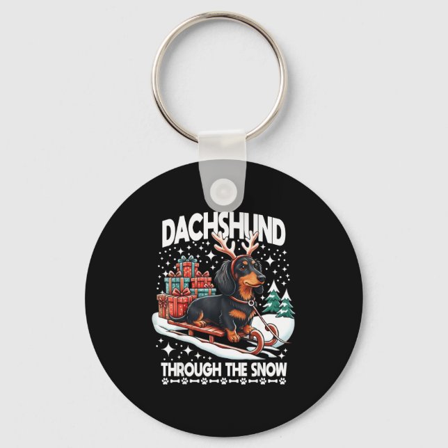 Ugly Dachshund Christmasthrough The Snow Gift Chri Key Ring (Front)