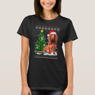 Ugly Dachshund Dog Santa Hat Christmas Tree Light T-Shirt