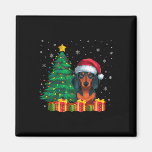 Ugly Dachshund Santa Hat Christmas Lights Dog Love Magnet