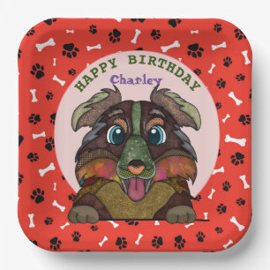 Ugly dog face Australian Shepherd birthday  Paper Plate