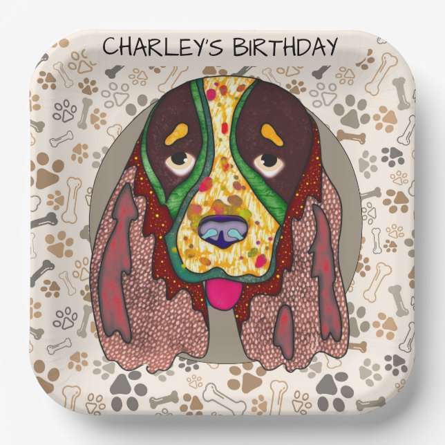Ugly dog face Springer Spaniel birthday   Paper Plate (Front)