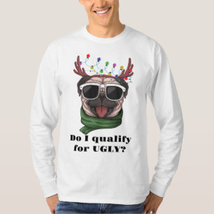 Ugly Dog Face String Lights Sunglasses Antlers T-Shirt
