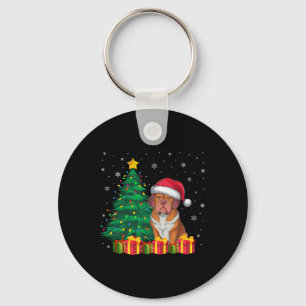 Ugly Dogue De Bordeaux Santa Hat Christmas Lights  Key Ring